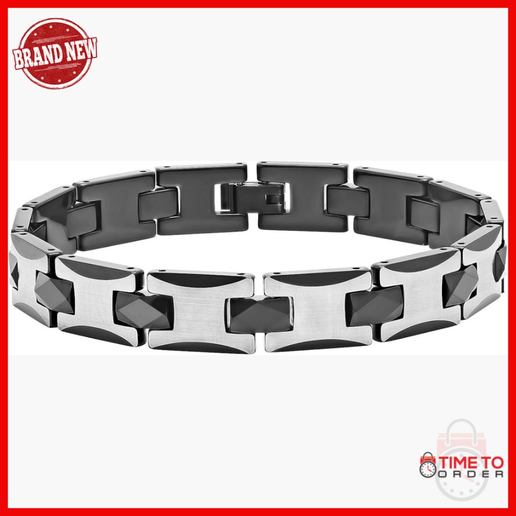 Tungsten H-Link Bracelet 8.5 Inch Two-Tone Modern Men's Jewelry